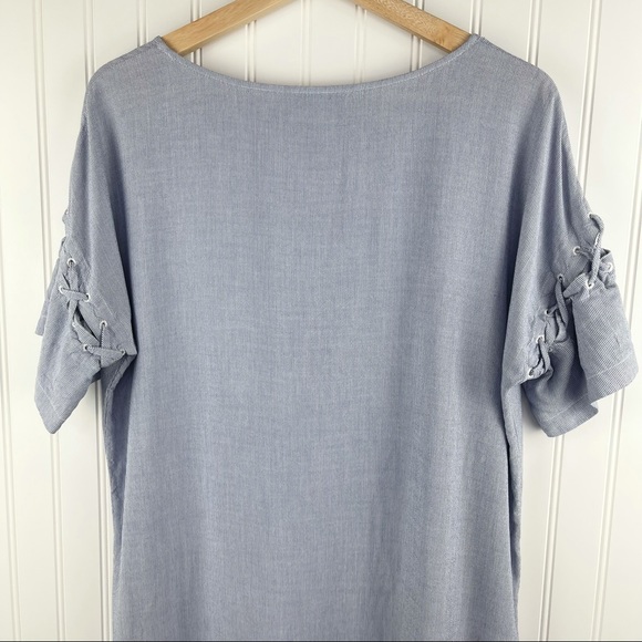 Madewell Striped Laced-Sleeve T-Shirt Style Dress Blue Size Medium - Picture 10 of 14